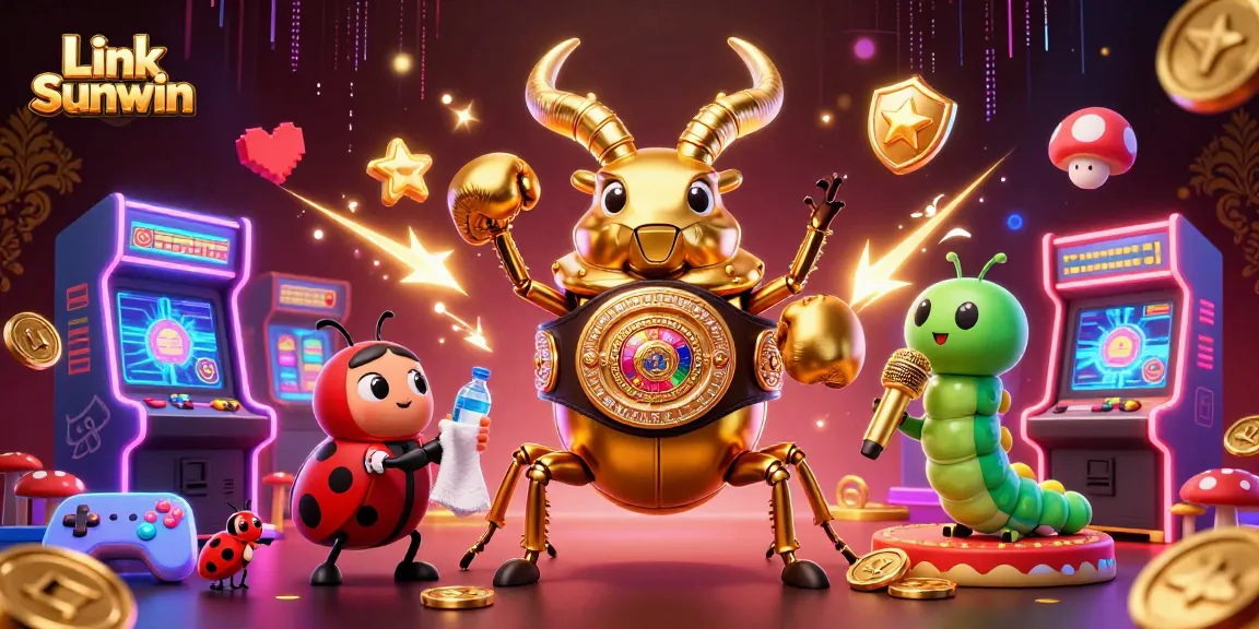 Engage with Link Sunwin through a dynamic casino-themed 3D illustration showcasing exciting characters and game elements.