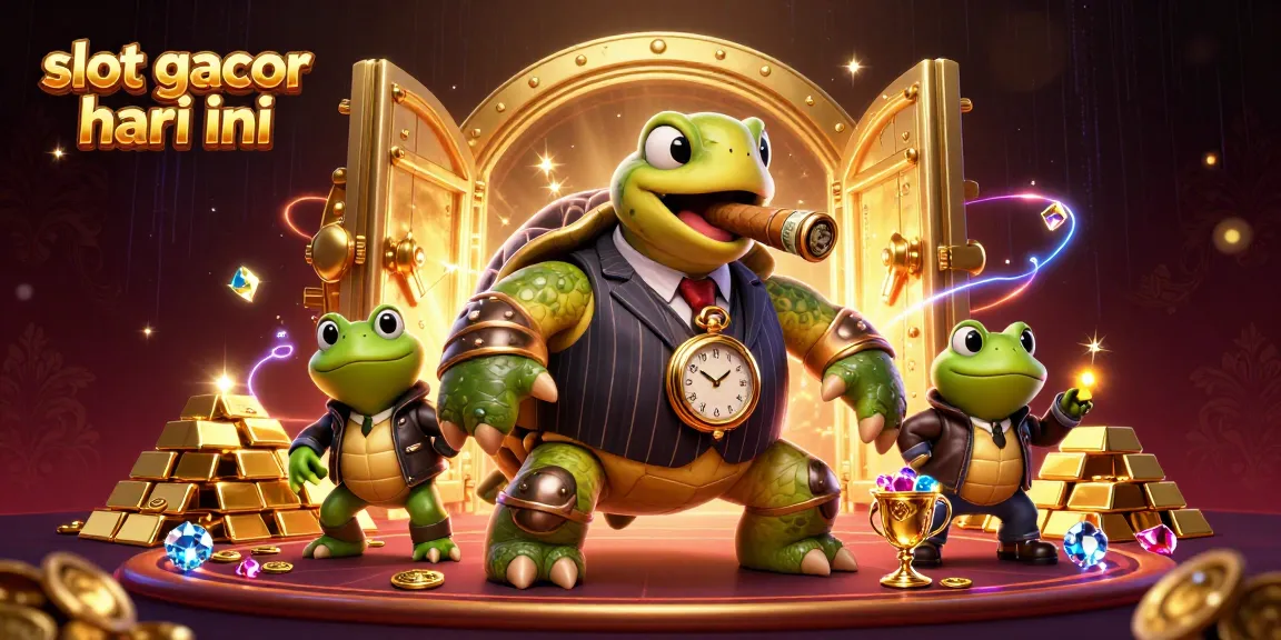 Slot gacor hari ini, grafik ilustrasi 3D kartun cerah menampilkan karakter kasino yang bersemangat.