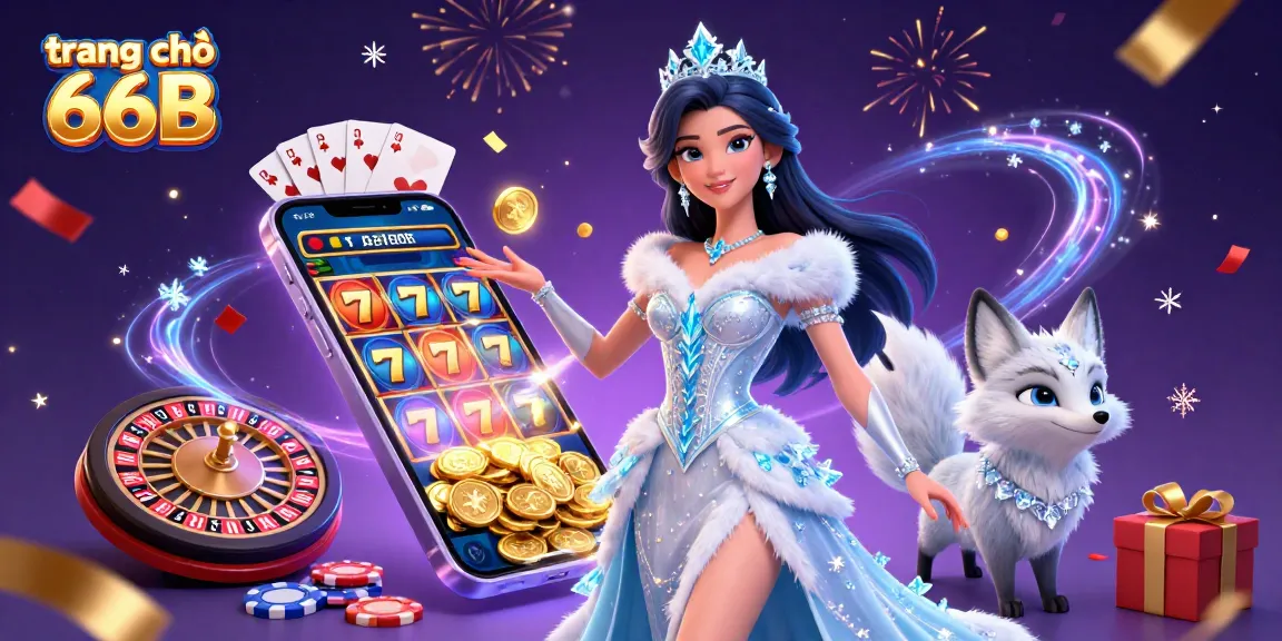 Spin to win at trang chủ 66B with a vibrant 3D casino illustration showcasing slot games and excitement.