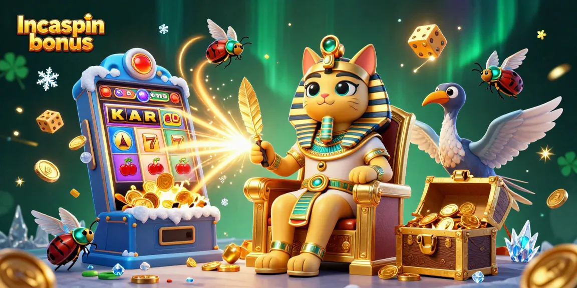 Spin to win with the Incaspin bonus featuring vibrant casino elements and characters for exciting gameplay