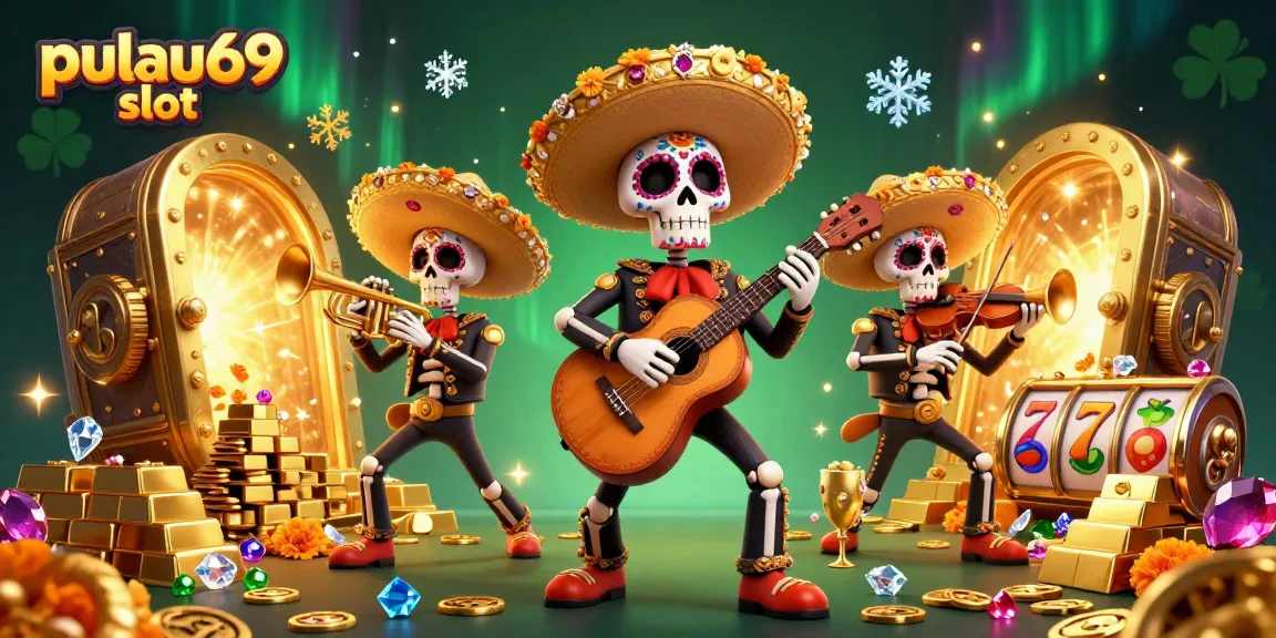 Experience exciting wins with pulau69 slot, featuring vibrant mariachi skeletons and treasure elements.