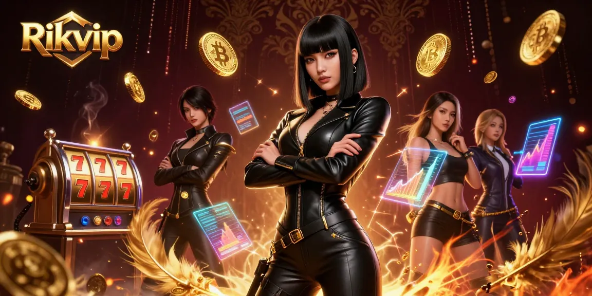Play and win with Rikvip at this vibrant Asian-themed casino illustration featuring golden coins.