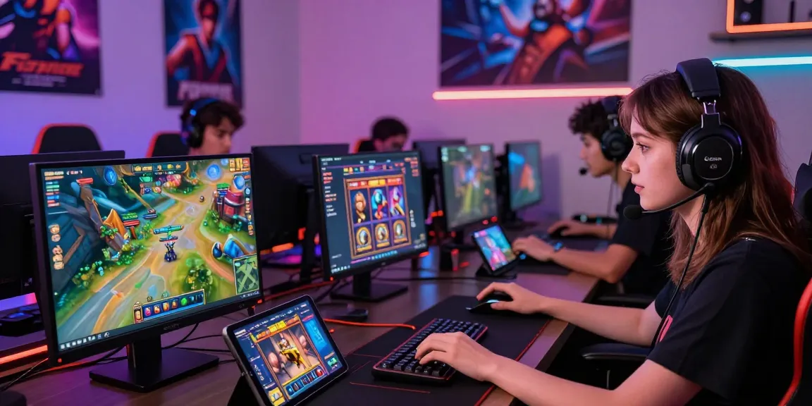 Engaging gaming scene showcasing users enjoying cika4d platform games on various devices in a vibrant room.