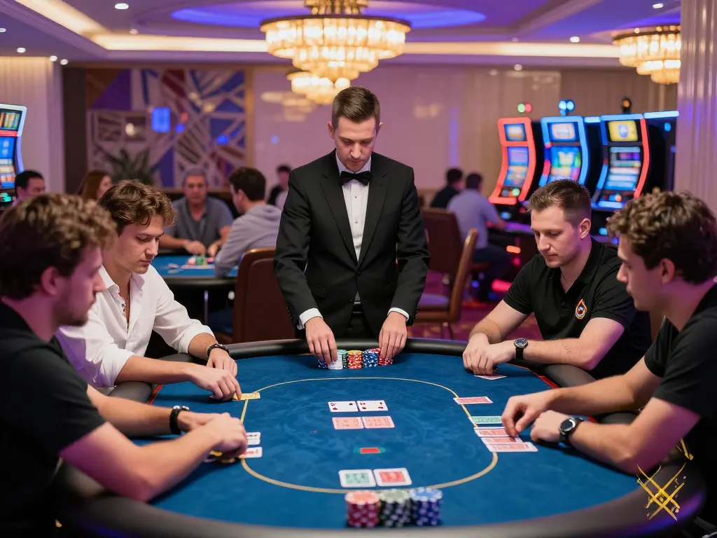 Players strategizing in high-stakes poker game at TT88 casino table, showcasing dynamic gameplay.