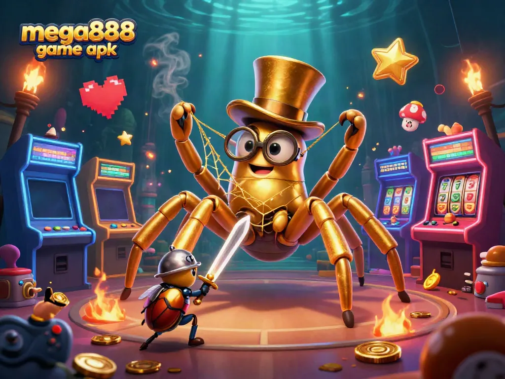Engage with the mega888 game apk and experience a casino adventure illustrated with vibrant 3D characters.