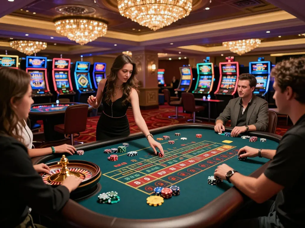 W69 players betting at a roulette table in a luxurious casino setting.