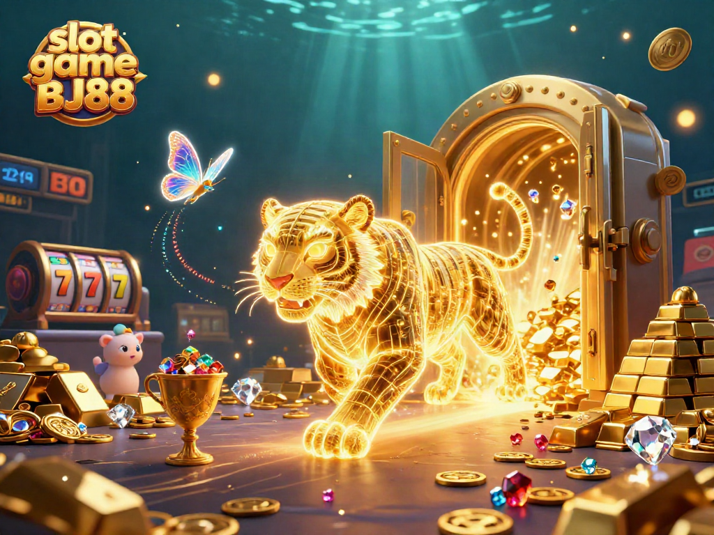 Spin the slot game BJ88 and experience vibrant digital riches in a captivating casino scene.