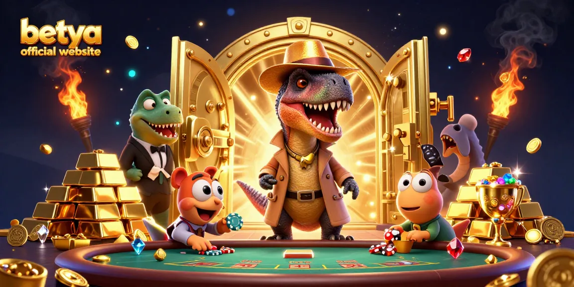 Betya official website showcases a cartoon velociraptor card counter sneaking at a casino table.