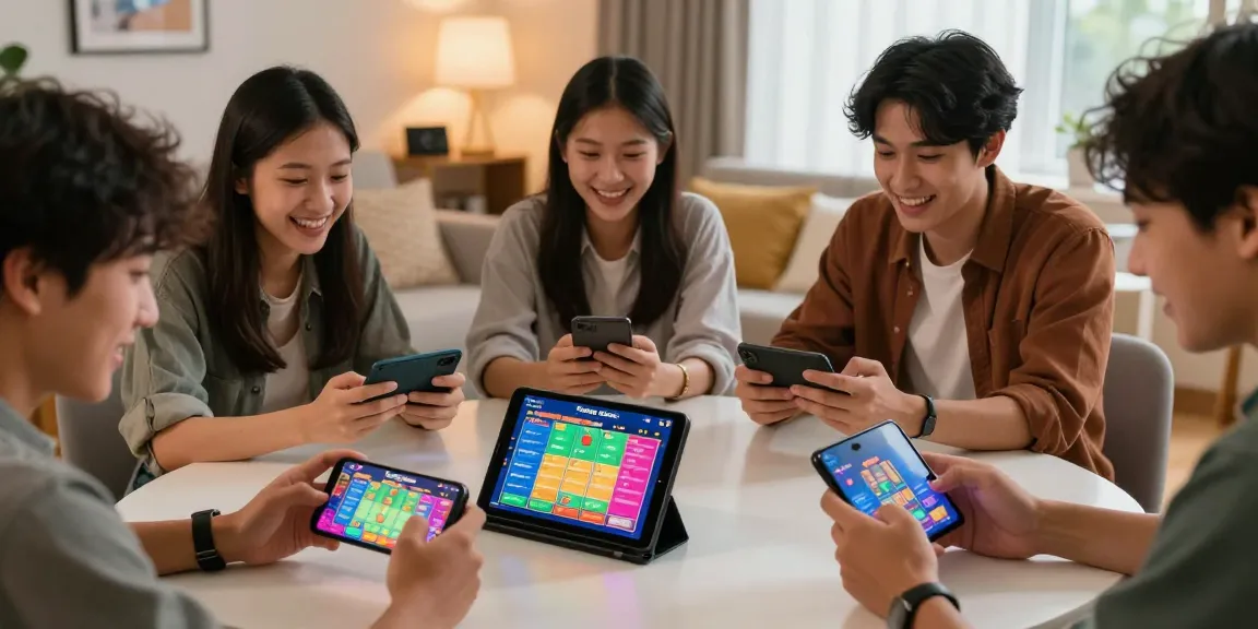 Tiranga Game Login experience with friends enjoying color prediction games on smartphones in a cozy living room.