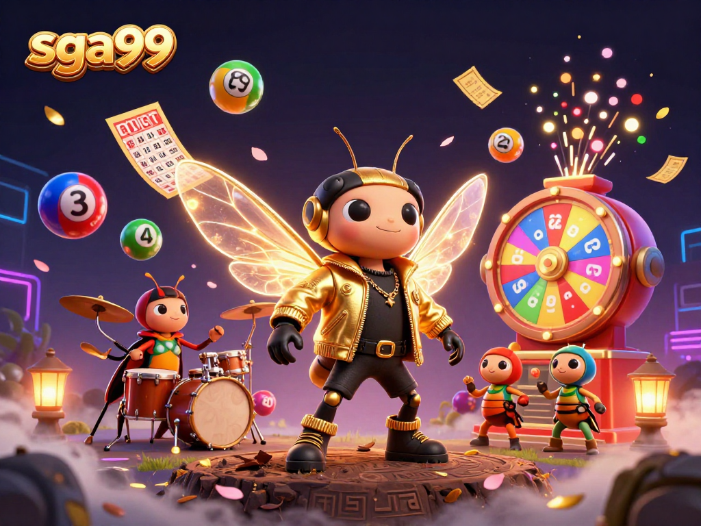Experience exciting gaming action with SGA99, featuring vibrant lottery elements and dynamic characters.