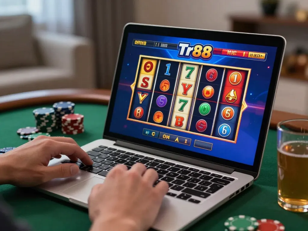 Engaging with the Tr88 game interface while enjoying an evening of online gambling.