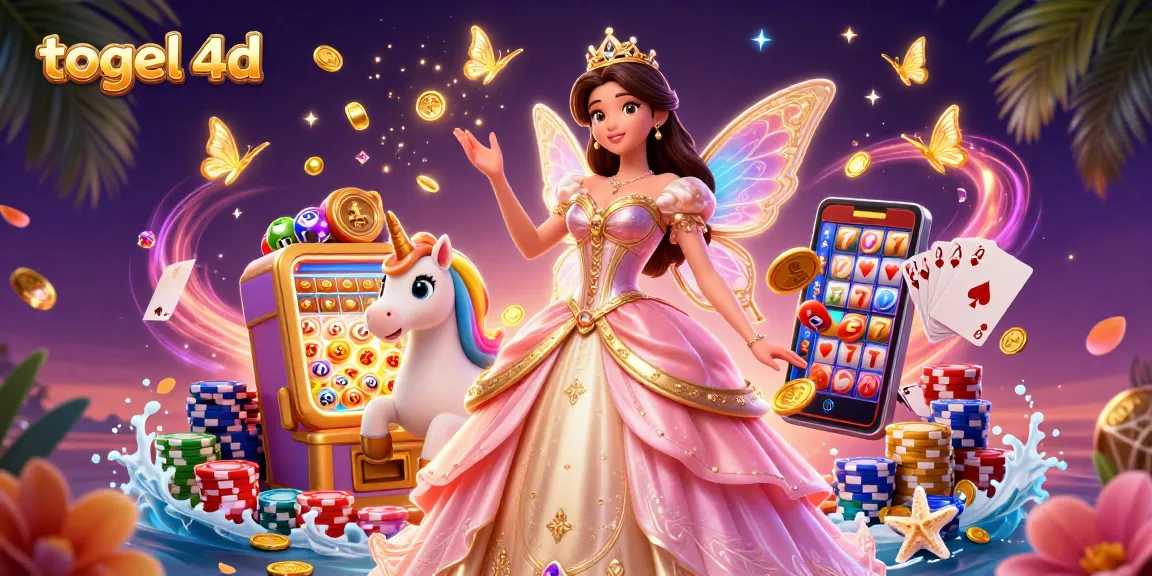 Win with togel 4d in a vibrant 3D illustration featuring a glamorous woman and golden unicorn.