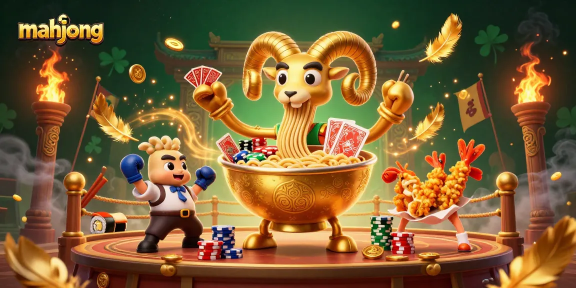 Engage with mahjong action in a vibrant casino scene featuring dynamic characters and golden rewards.