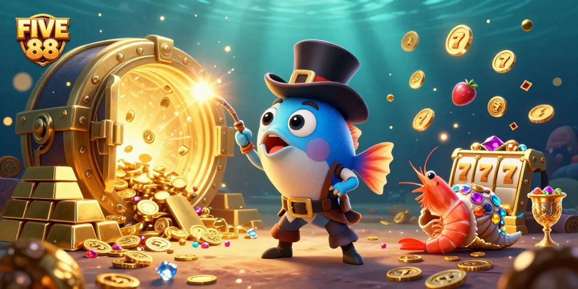 Engage with FIVE 88's vibrant gaming scene featuring treasure and slots symbols.
