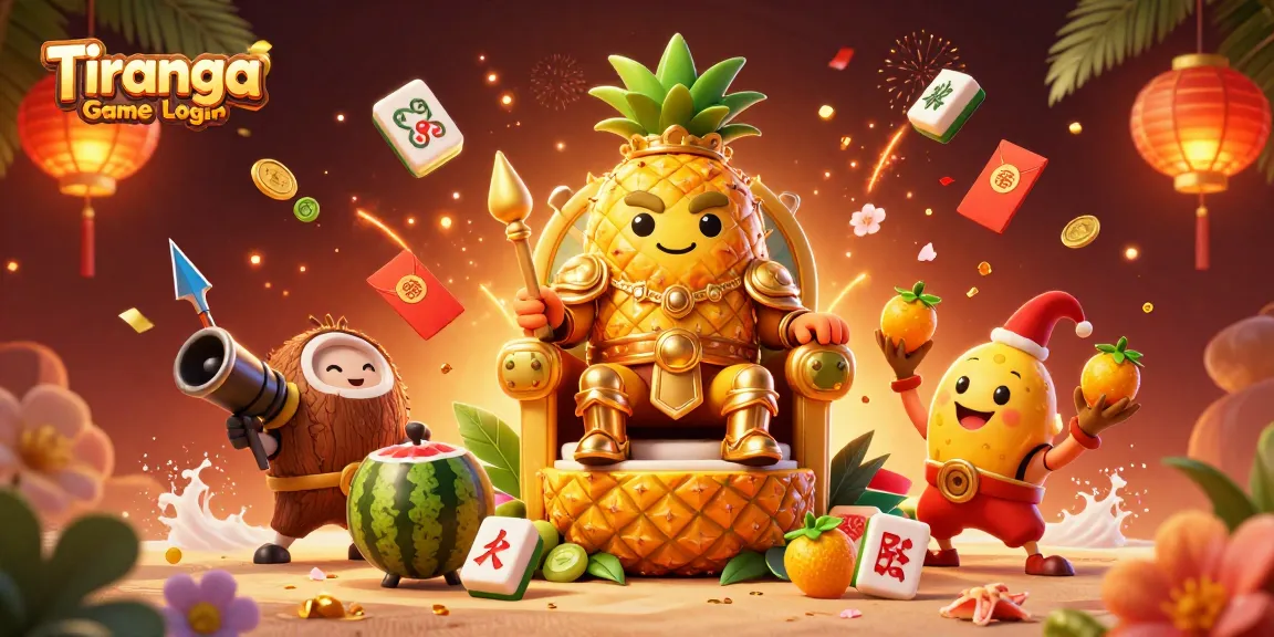 Tiranga Game Login dynamic scene showcasing the golden pineapple king, coconut bodyguards, and engaging game elements.