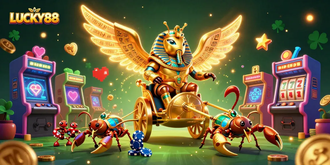 Experience LUCKY88 with vibrant casino characters and dynamic gaming elements in a captivating 3D illustration.