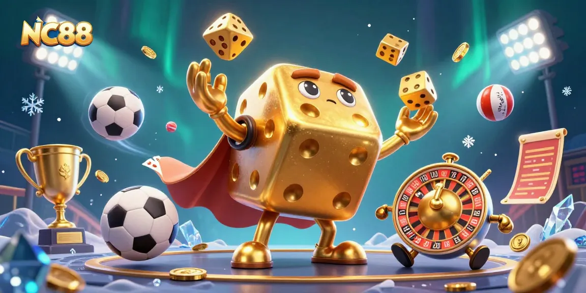 Win at NC88 with dynamic 3D gaming elements and golden dice in a vibrant casino scene.