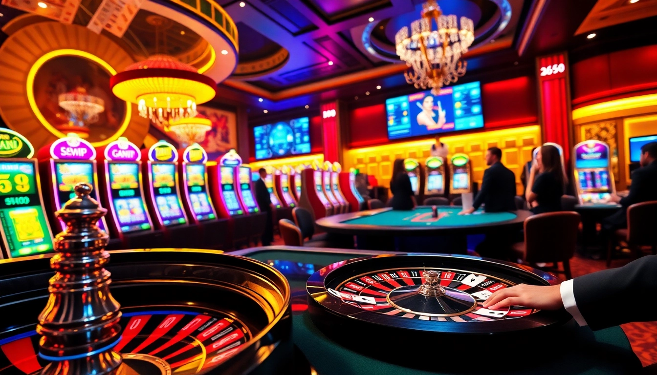 Experience thrilling gameplay at the 68VIP casino, featuring vibrant slot machines and elegant poker tables.
