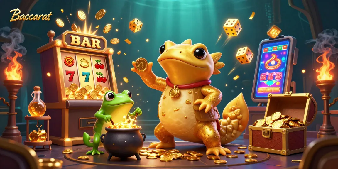 Baccarat scene featuring a golden salamander alchemist, dynamic casino elements, and magical gold coins.
