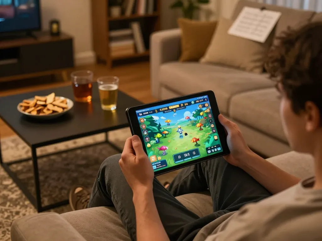 Mẹo chơi bắn cá online in a cozy home setting, showcasing engaging gameplay experience on tablet