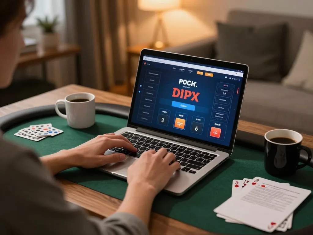 Play online poker at home using laptop with tr88 gaming interface and strategy notes