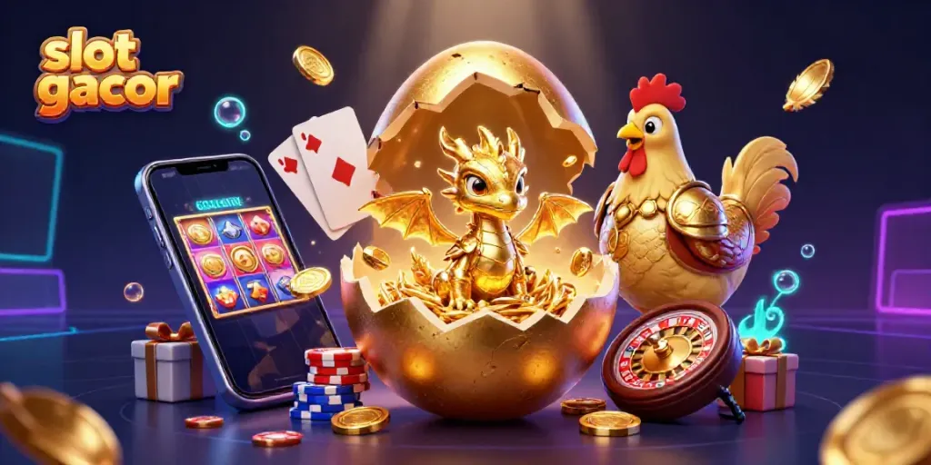 Experience the thrill of slot gacor with a golden dragon and dynamic casino elements.