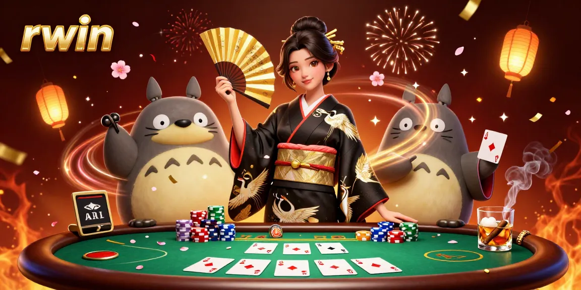 rwin showcases an exciting poker scene with vibrant characters and festive elements.