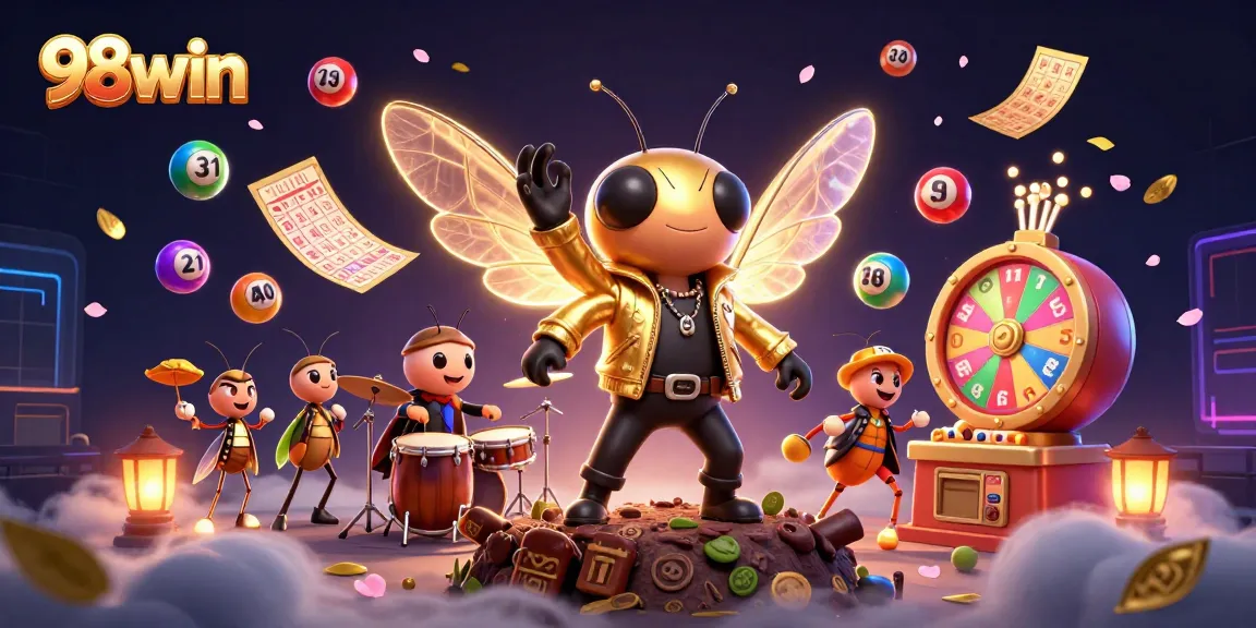 Win big at 98win with a vibrant 3D casino scene showcasing exciting games and characters.