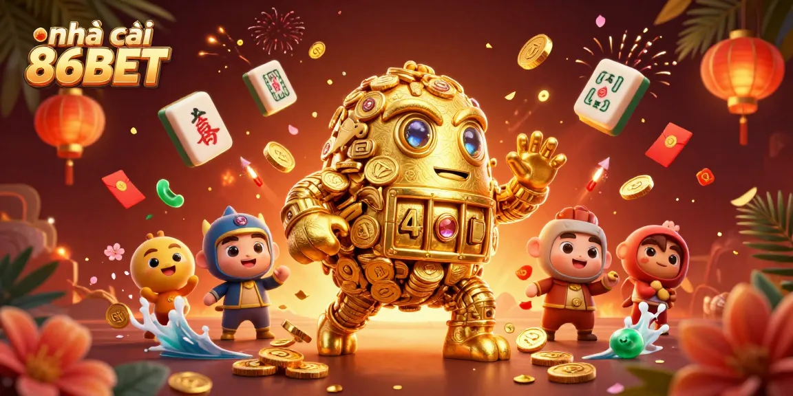 Experience the thrill of betting with nhà cái 86BET, featuring vibrant game elements and a rich 3D casino scene.