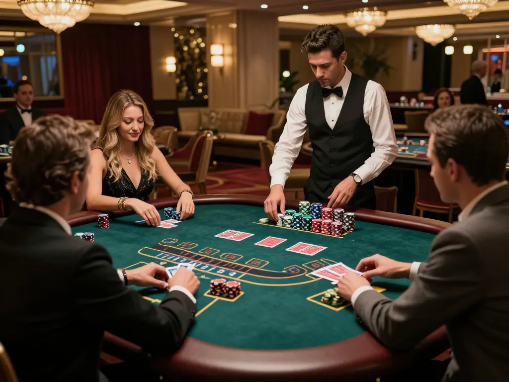 Gameradar highlighting intense blackjack gameplay in an upscale casino's high-roller area with a luxurious atmosphere