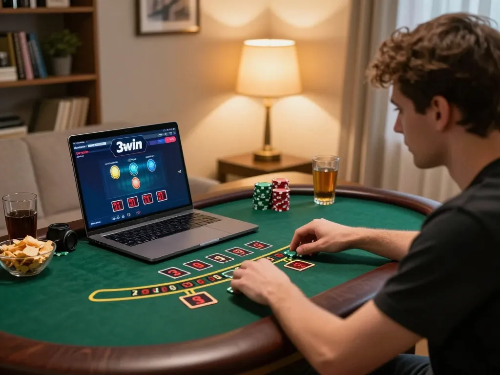 Engaging in strategic blackjack gameplay on 3win, showcasing dynamic online gaming interaction.