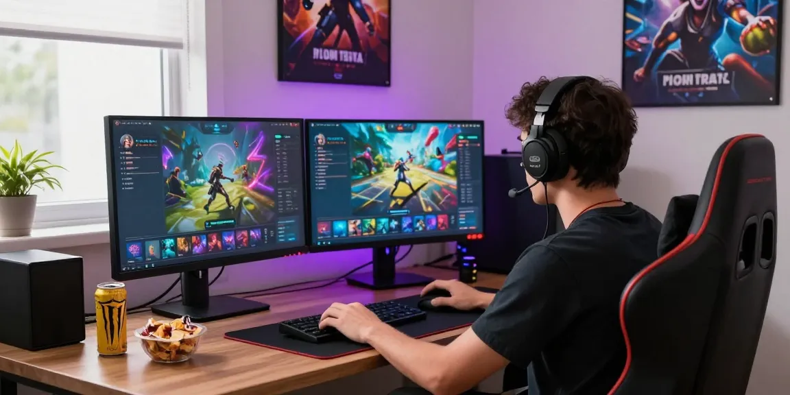 Player engaged in mahajitu online gaming experience with vibrant screens and modern gear, showcasing immersive gaming atmosphere.