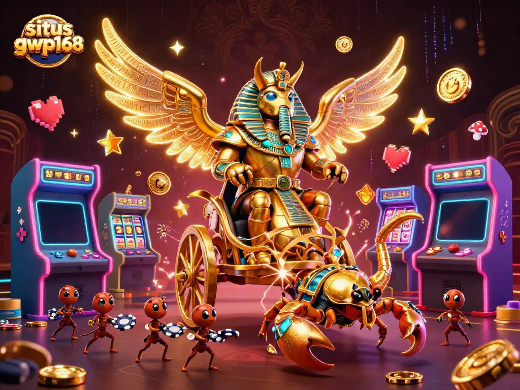 Menggandakan kemenangan di situs gwp168 dengan ilustrasi slot megah dan simbol keberuntungan.