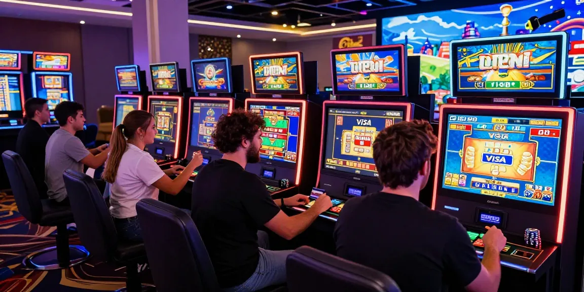 Diverse players experiencing exciting online gaming at https://dea.org.uk, showcasing credit card use, vibrant slot graphics, and a modern casino atmosphere.