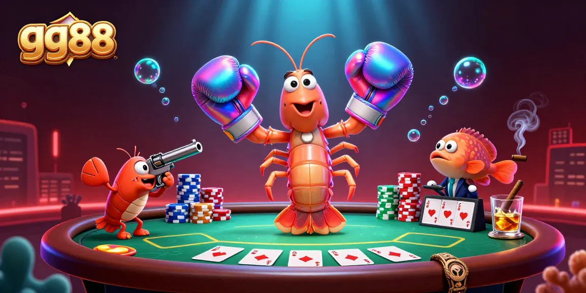 Engage in thrilling poker battles with gg88, showcasing vibrant casino elements and animated characters.