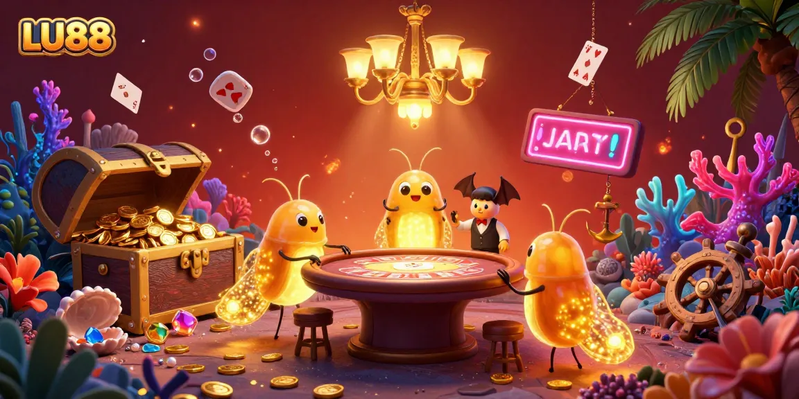 Experience LU88’s vibrant casino atmosphere with glowworms illuminating the scene and treasure around.