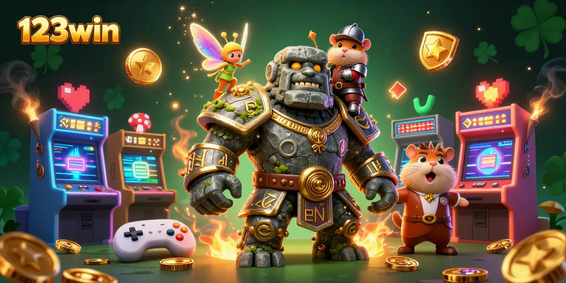 Spin the reels at 123win while the magical golem and fairy bring luck to players!