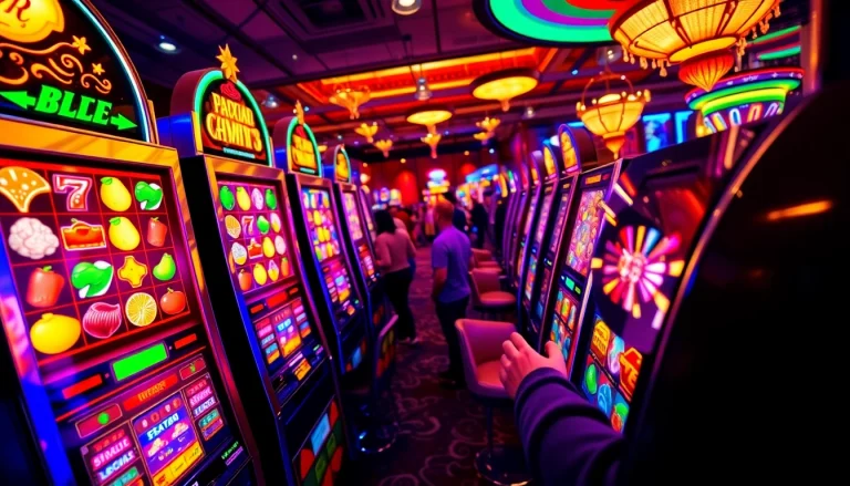 Menangkan Slot Game dengan mesin slot yang berwarna-warni dan suasana kasino yang ceria.