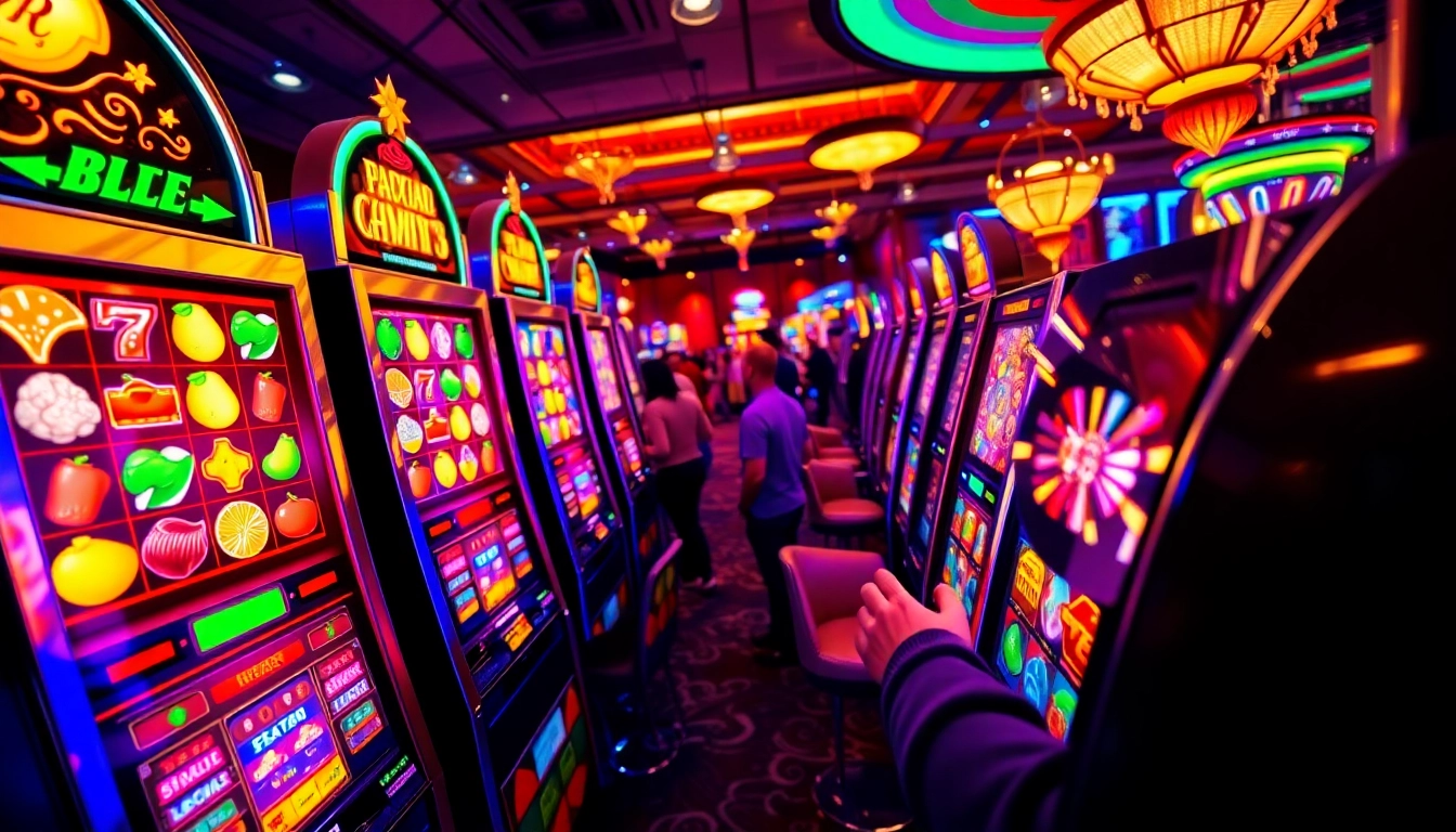 Menangkan Slot Game dengan mesin slot yang berwarna-warni dan suasana kasino yang ceria.