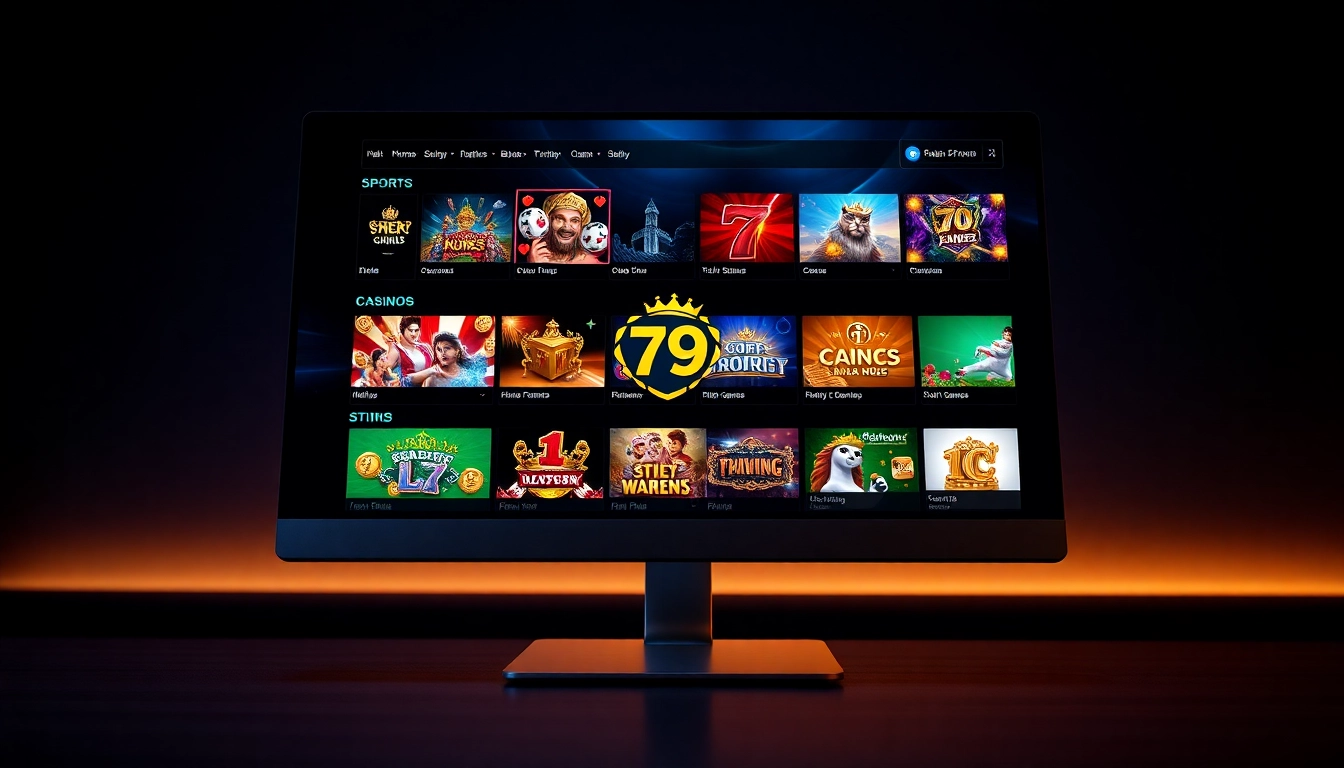 79king online gambling platform interface showcasing vibrant game categories and sleek design.