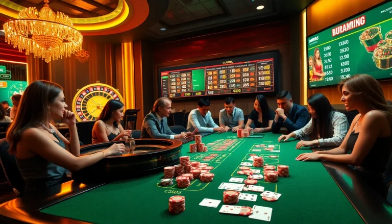 Immerse in MM88's vibrant gaming experience with poker chips and a roulette wheel.