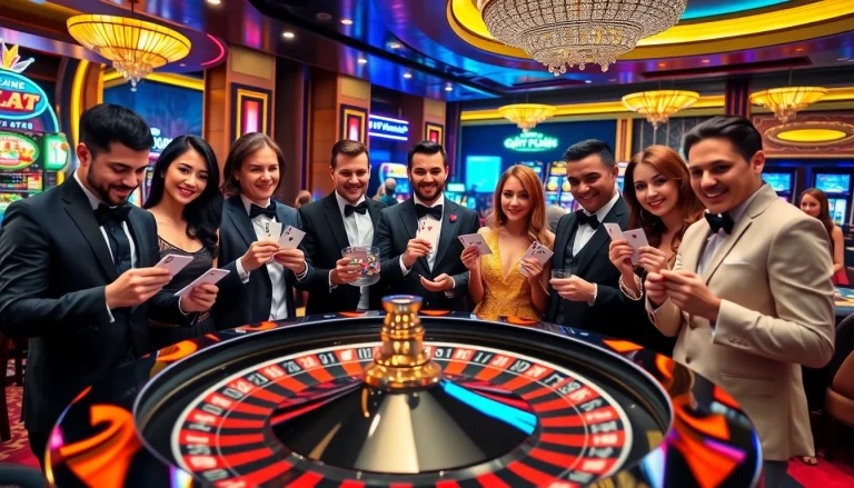 Experience the excitement of QQ88 casino games at a bustling table with players and roulette.