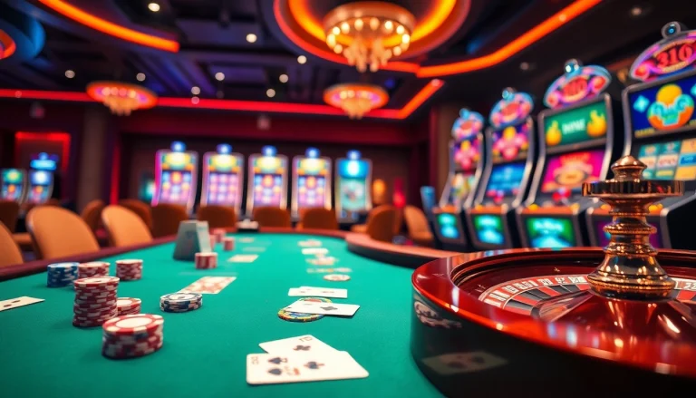 Experience exciting gaming at OKfun casino with vibrant tables and engaging slot machines.
