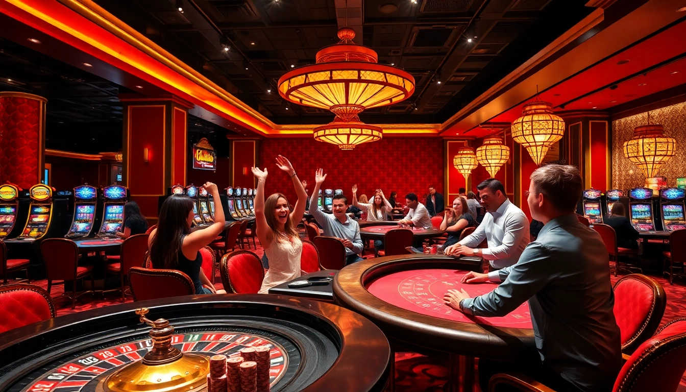 KJC Gaming players celebrating a big win at an opulent casino table