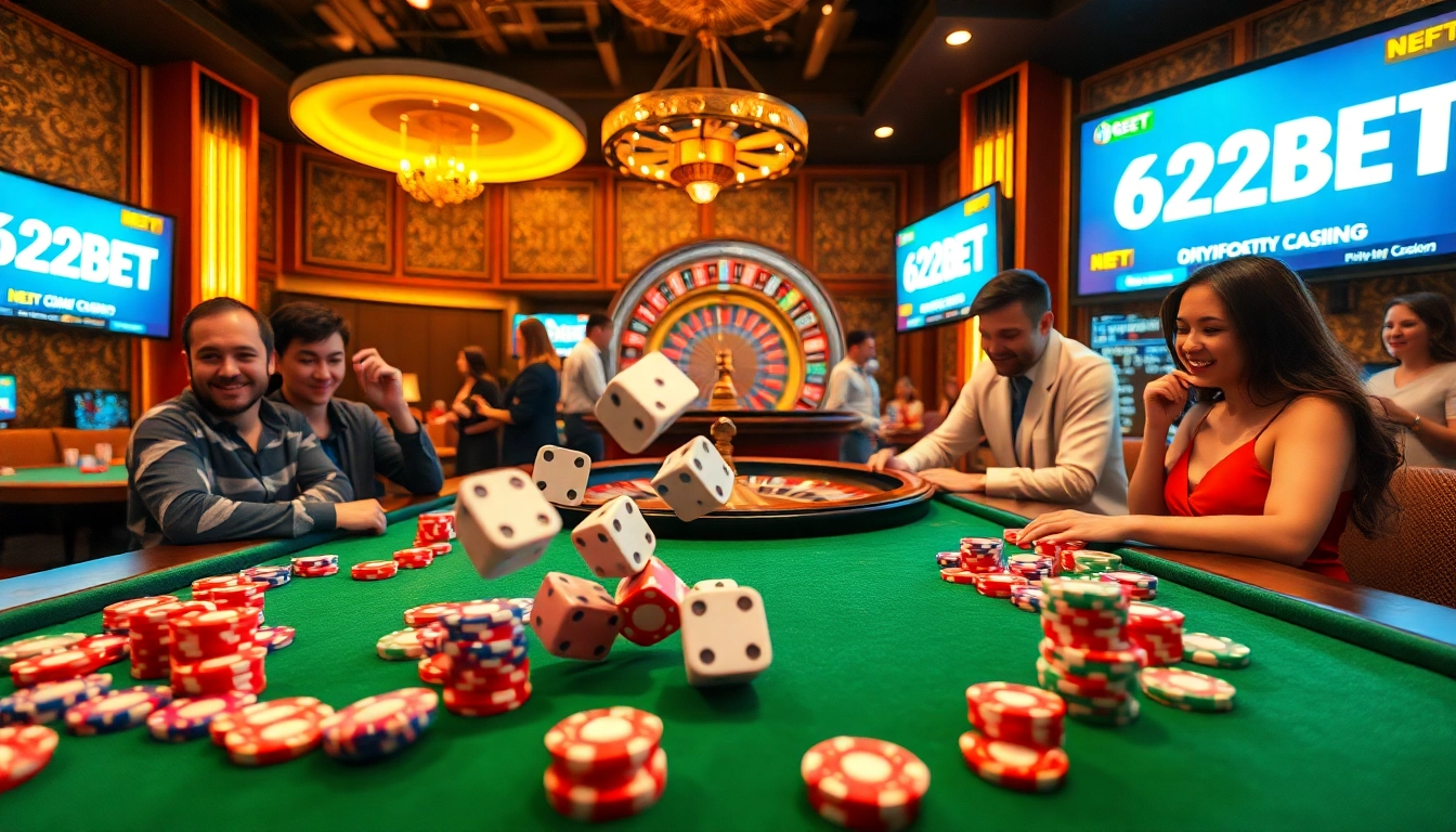 Engage with the excitement of 622BET at a vibrant casino scene with lively poker action.