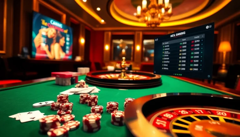 Exciting gaming scene featuring a luxurious casino table with poker chips and the keyword 링크모음.