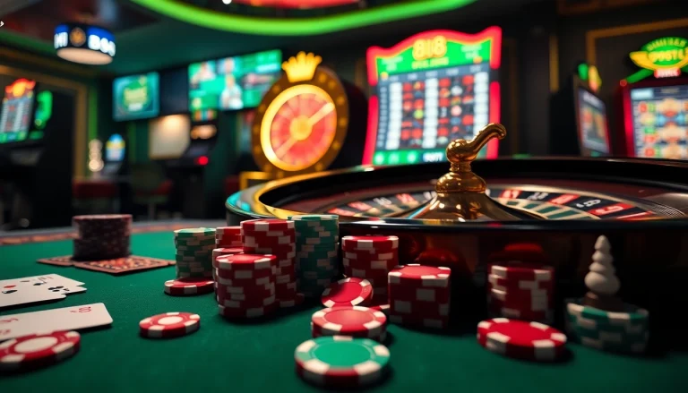 Experience the thrill of Hi 88 with vibrant casino elements including poker chips, cards, and slot machines.
