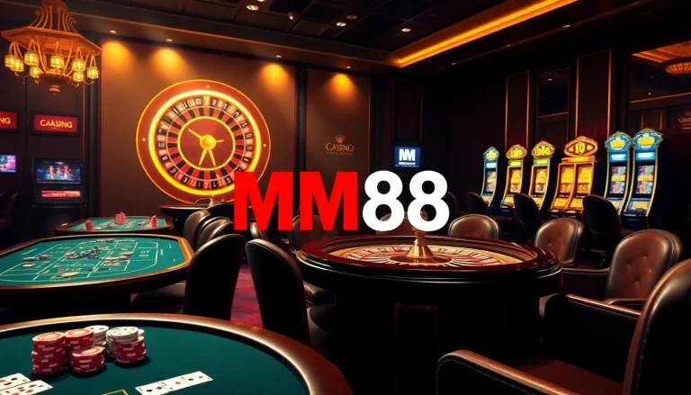 MM88 players enjoying a thrilling casino experience at luxurious tables with vibrant chips and cards.