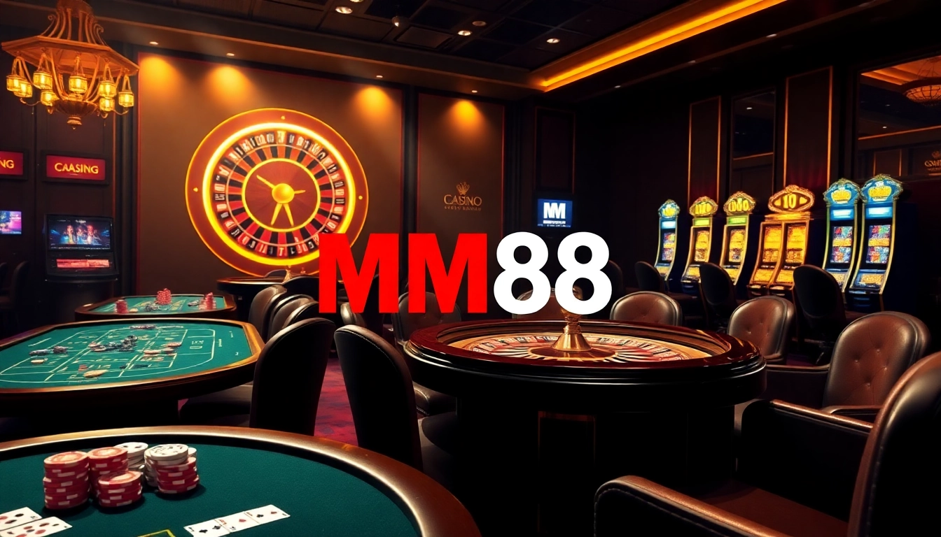 MM88 players enjoying a thrilling casino experience at luxurious tables with vibrant chips and cards.