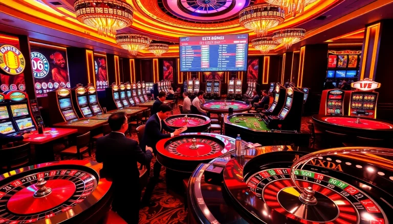 Casino scene featuring intense gambling action with OK9 BÓNG ĐÁ highlights.